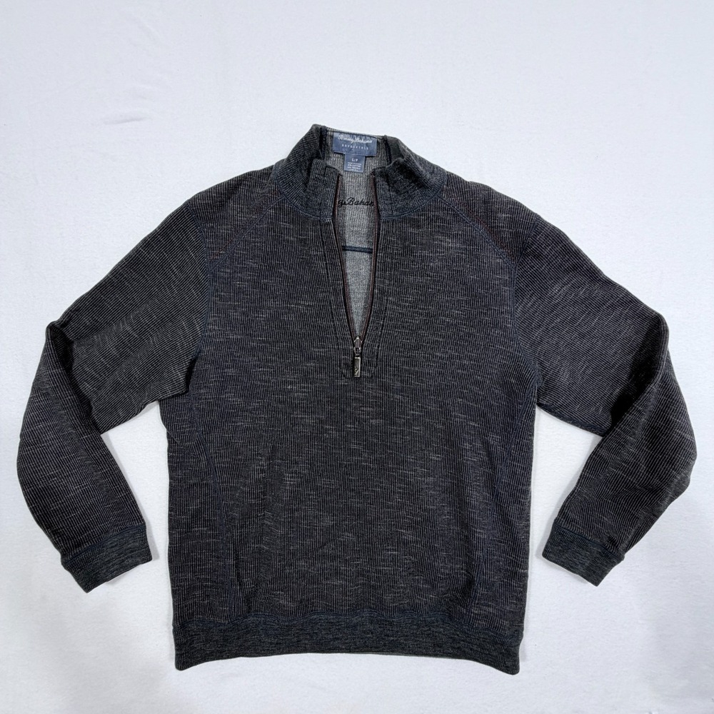 Tommy Bahama Flipshore Reversible 1/4 Zip Pullover Charcoal Heather Grey Sz S